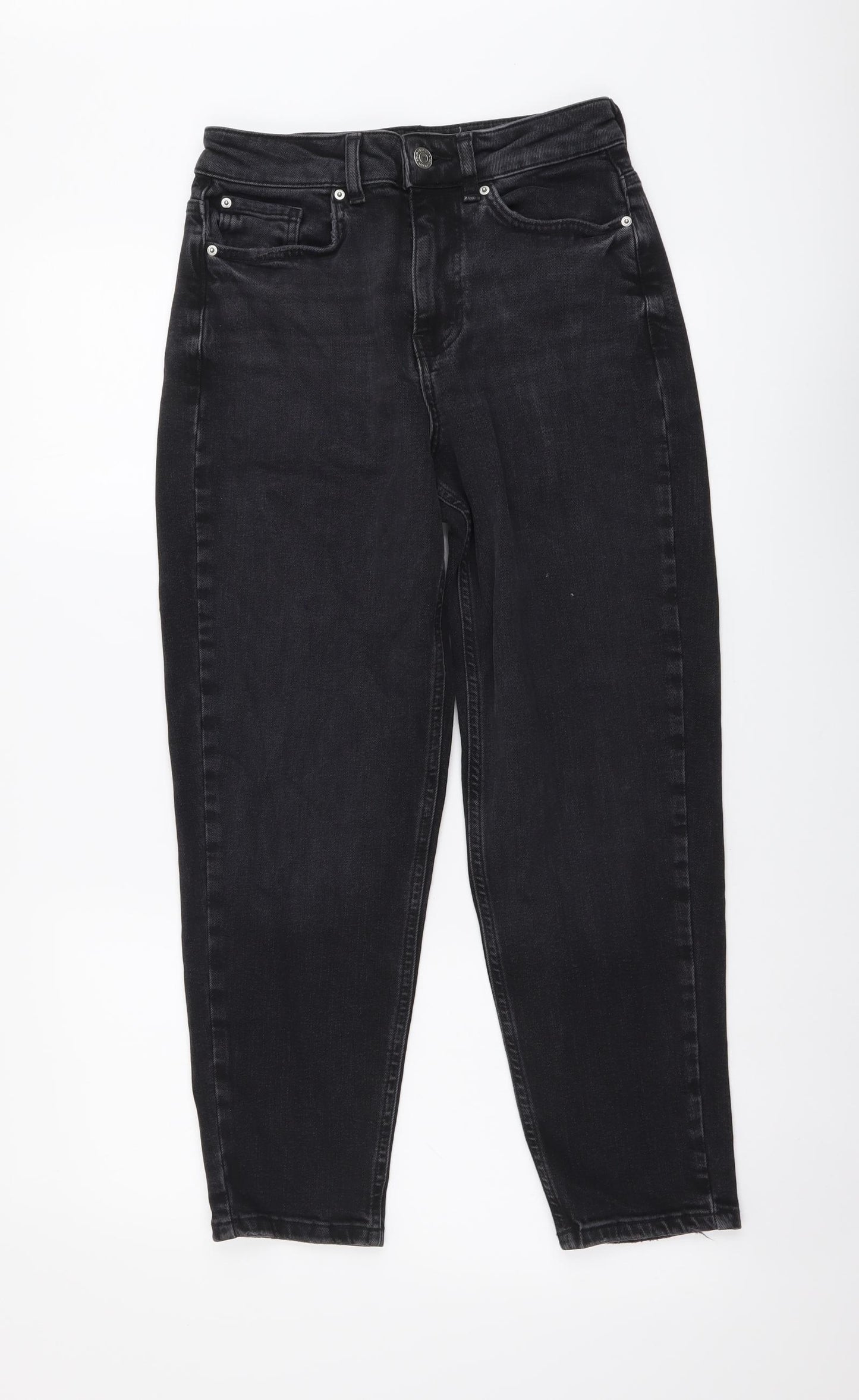 Marks and Spencer Womens Black Cotton Mom Jeans Size 8 L25 in Regular Button