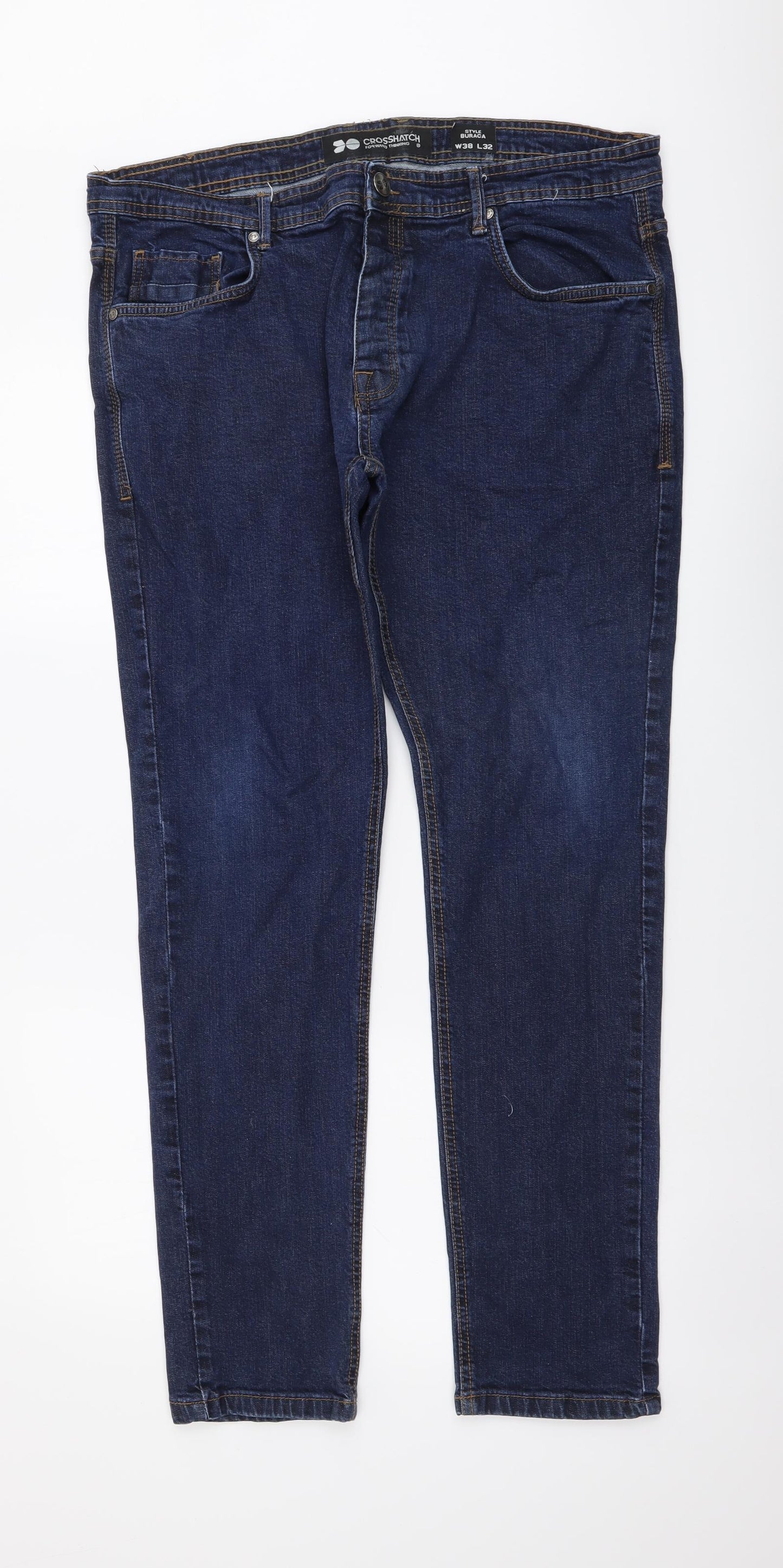Crosshatch Mens Blue Cotton Straight Jeans Size 38 in L32 in Regular Button