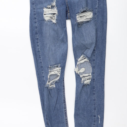 Topshop Womens Blue Cotton Skinny Jeans Size 26 in L30 in Regular Button - Distressed Look