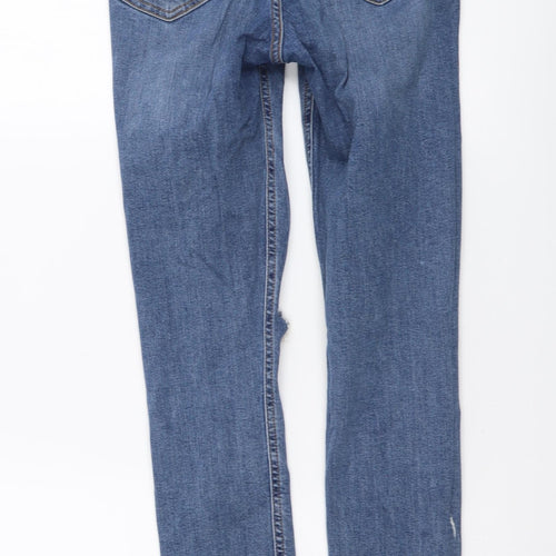 Topshop Womens Blue Cotton Skinny Jeans Size 26 in L30 in Regular Button - Distressed Look