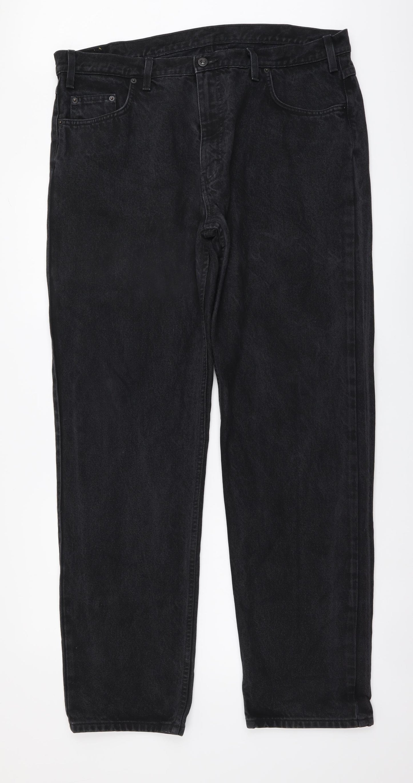 Marks and Spencer Mens Grey Cotton Straight Jeans Size 40 in L33 in Regular Button