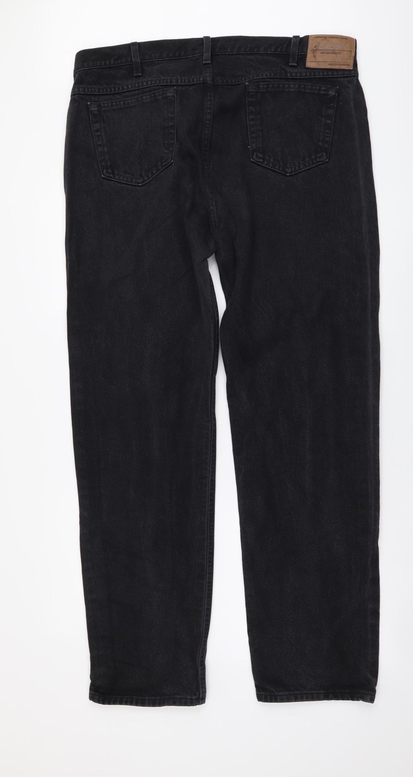 Marks and Spencer Mens Grey Cotton Straight Jeans Size 40 in L33 in Regular Button