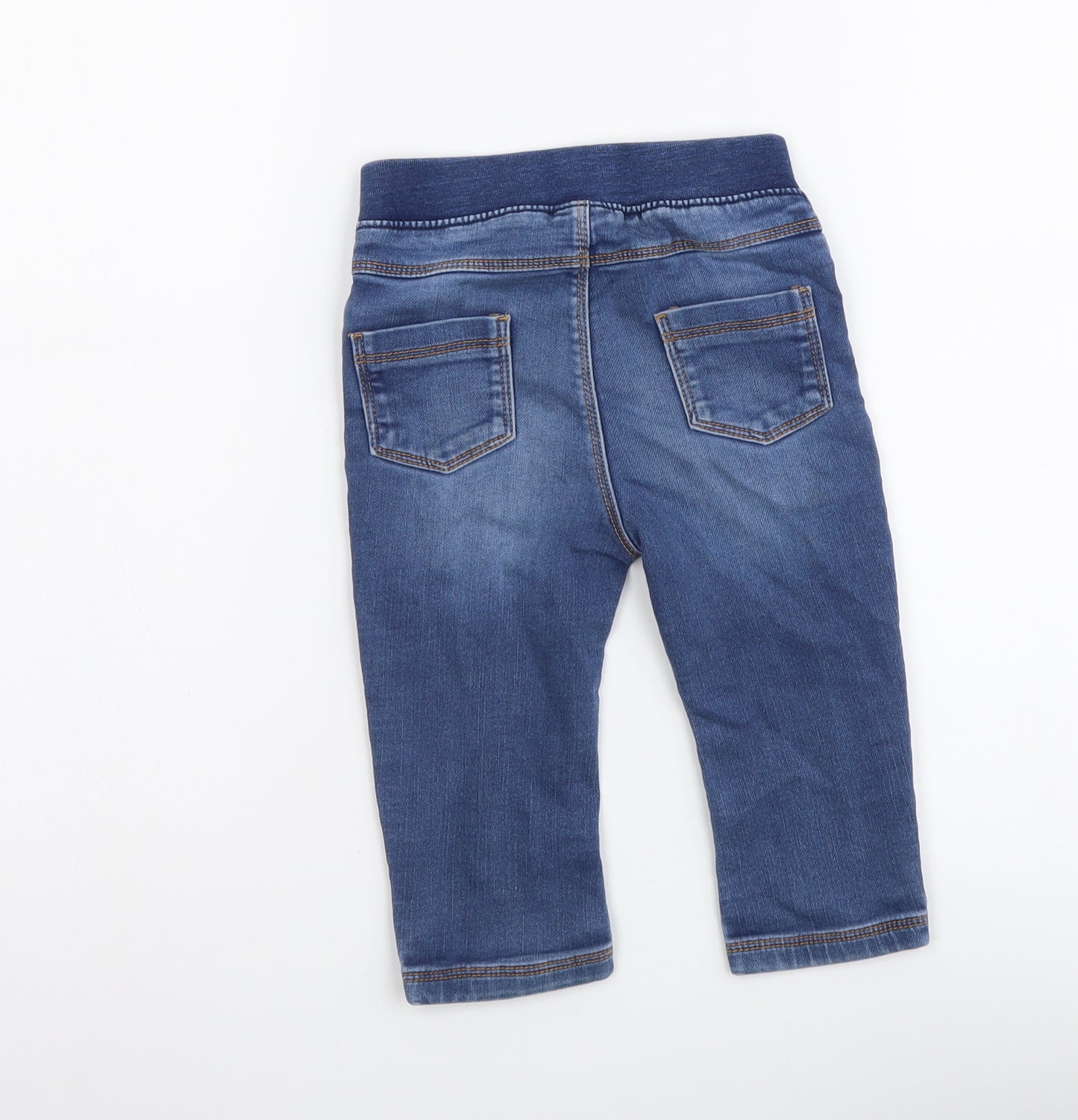 Marks and Spencer Boys Blue Cotton Cargo Jeans Size 12-18 Months Button