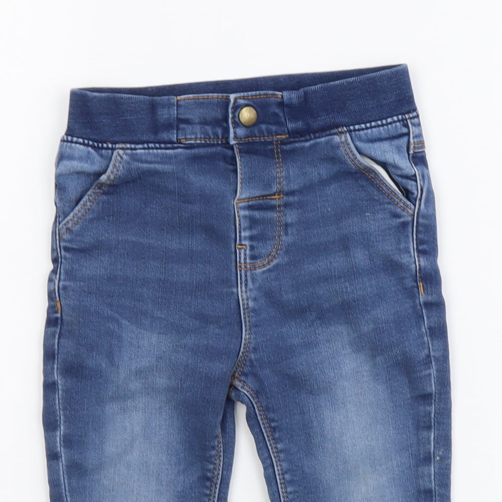 Marks and Spencer Boys Blue Cotton Cargo Jeans Size 12-18 Months Button