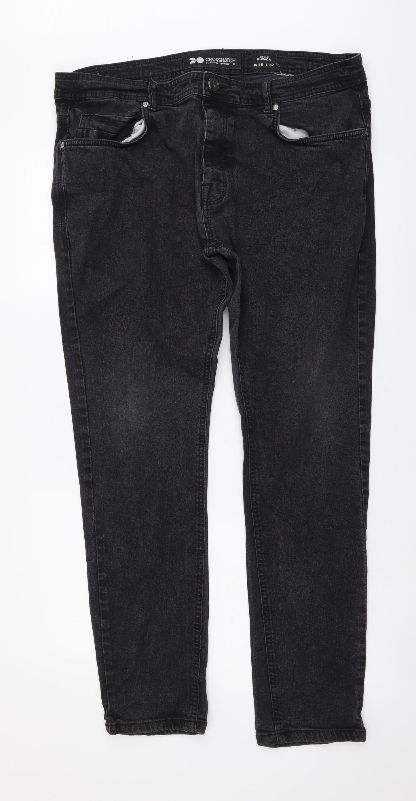 Crosshatch Mens Grey Cotton Straight Jeans Size 38 in L32 in Regular Button