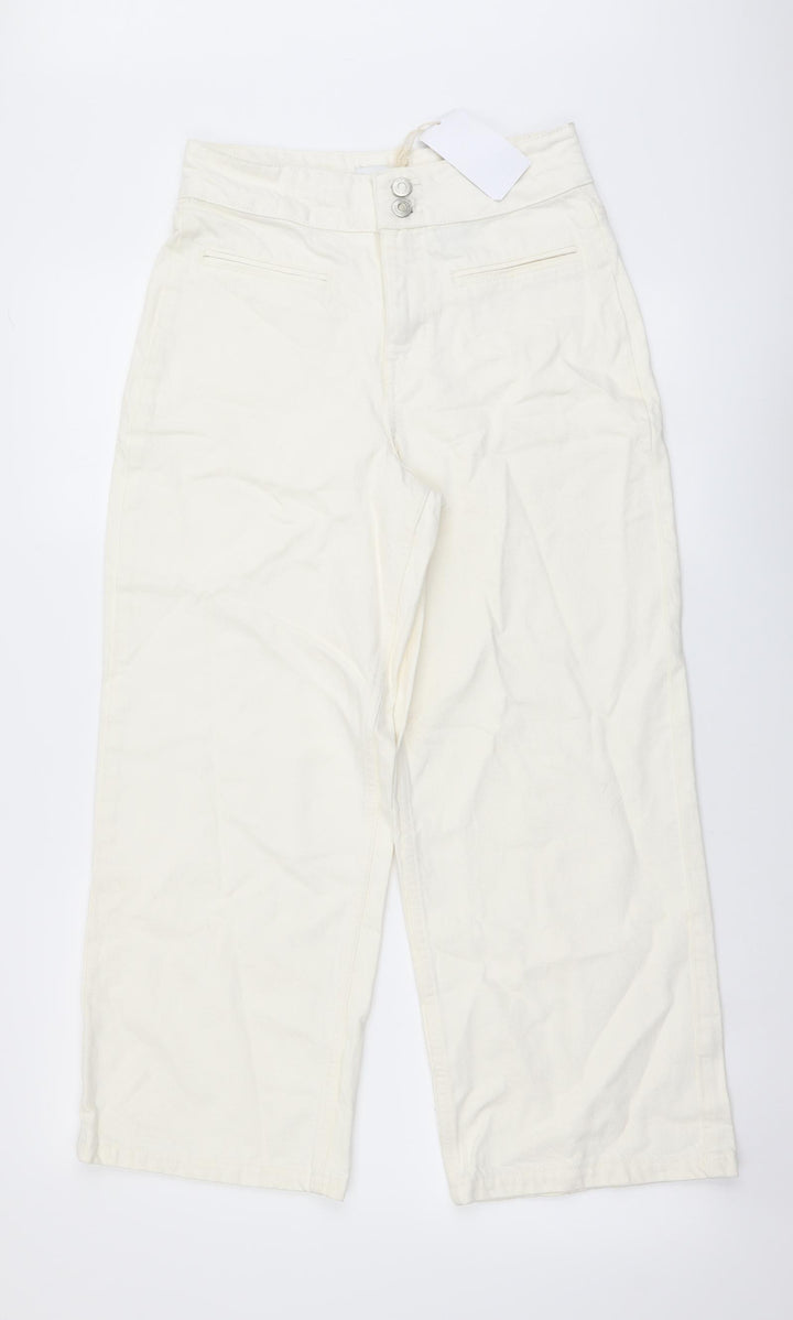 NEXT Womens Ivory Cotton Tapered Jeans Size 6 L25 in Regular Button