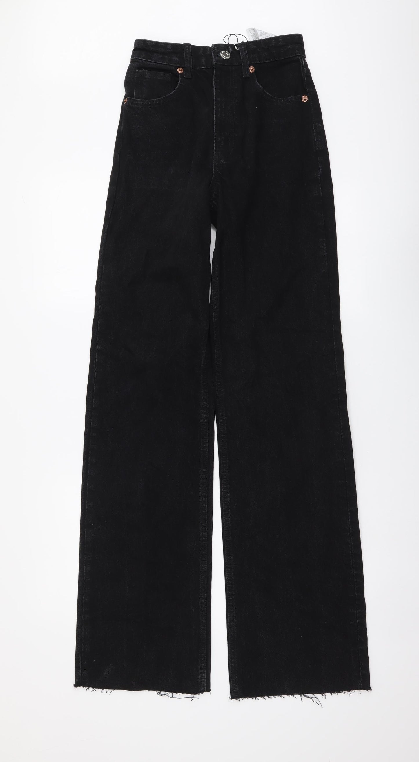 Zara Womens Black Cotton Wide-Leg Jeans Size 2XS L34 in Regular Button