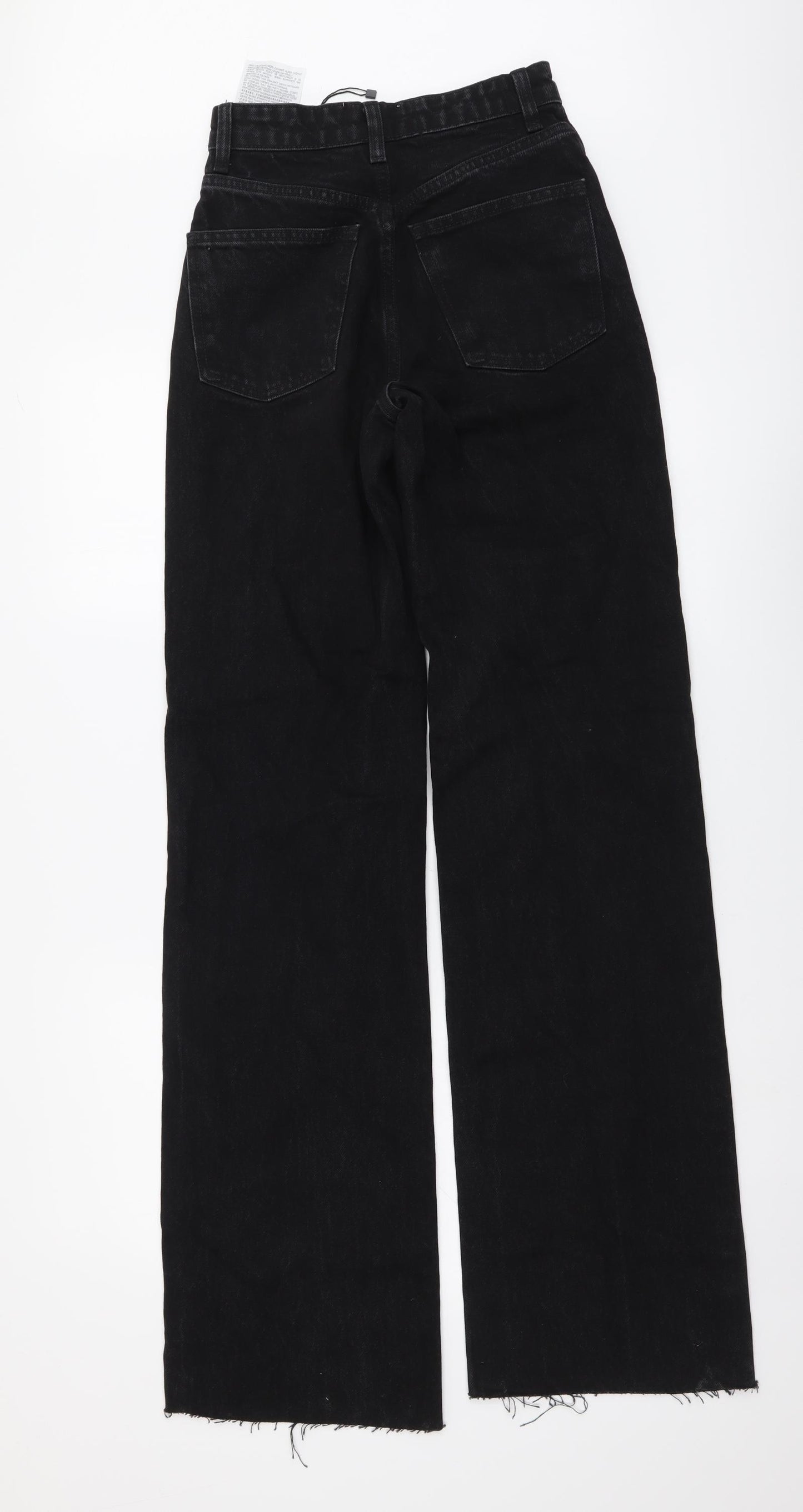 Zara Womens Black Cotton Wide-Leg Jeans Size 2XS L34 in Regular Button