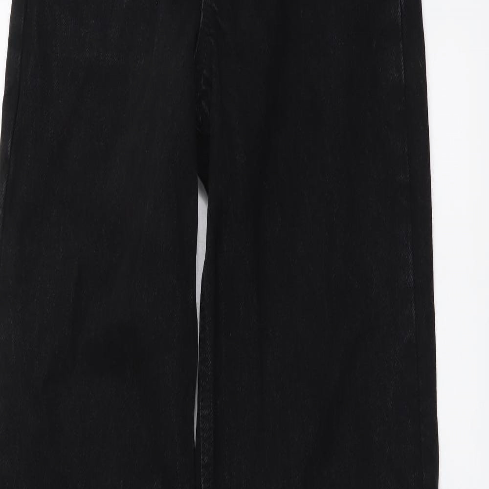 Zara Womens Black Cotton Wide-Leg Jeans Size 2XS L34 in Regular Button