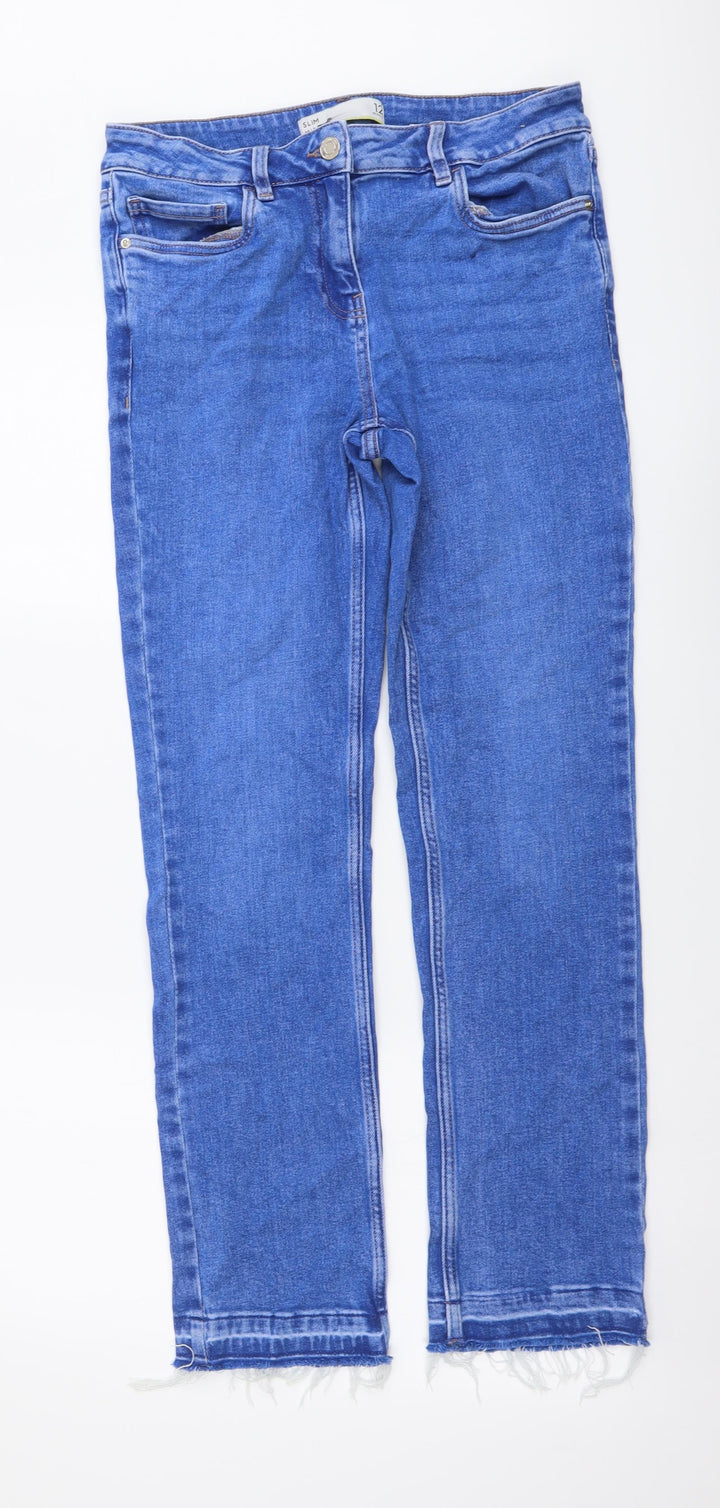 NEXT Womens Blue Cotton Straight Jeans Size 12 L29 in Regular Button