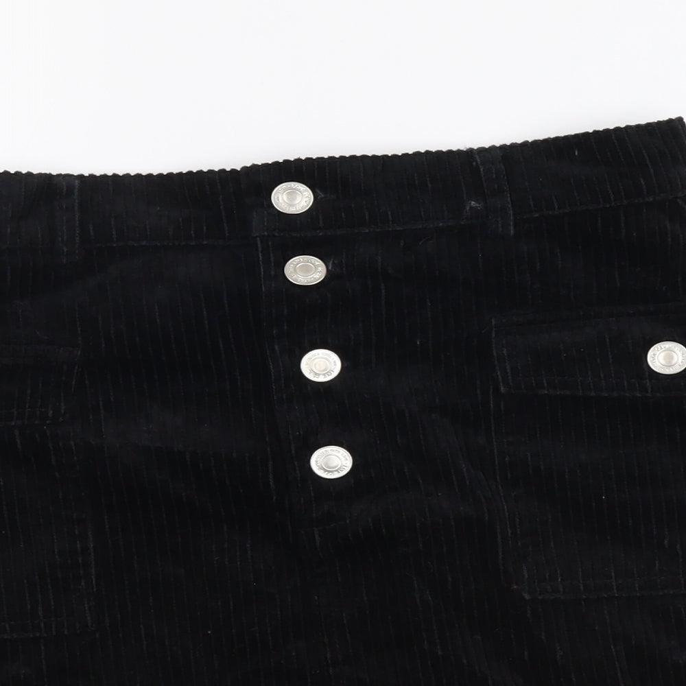 Denim & Co. Womens Black Cotton Mini Skirt Size 8 Button