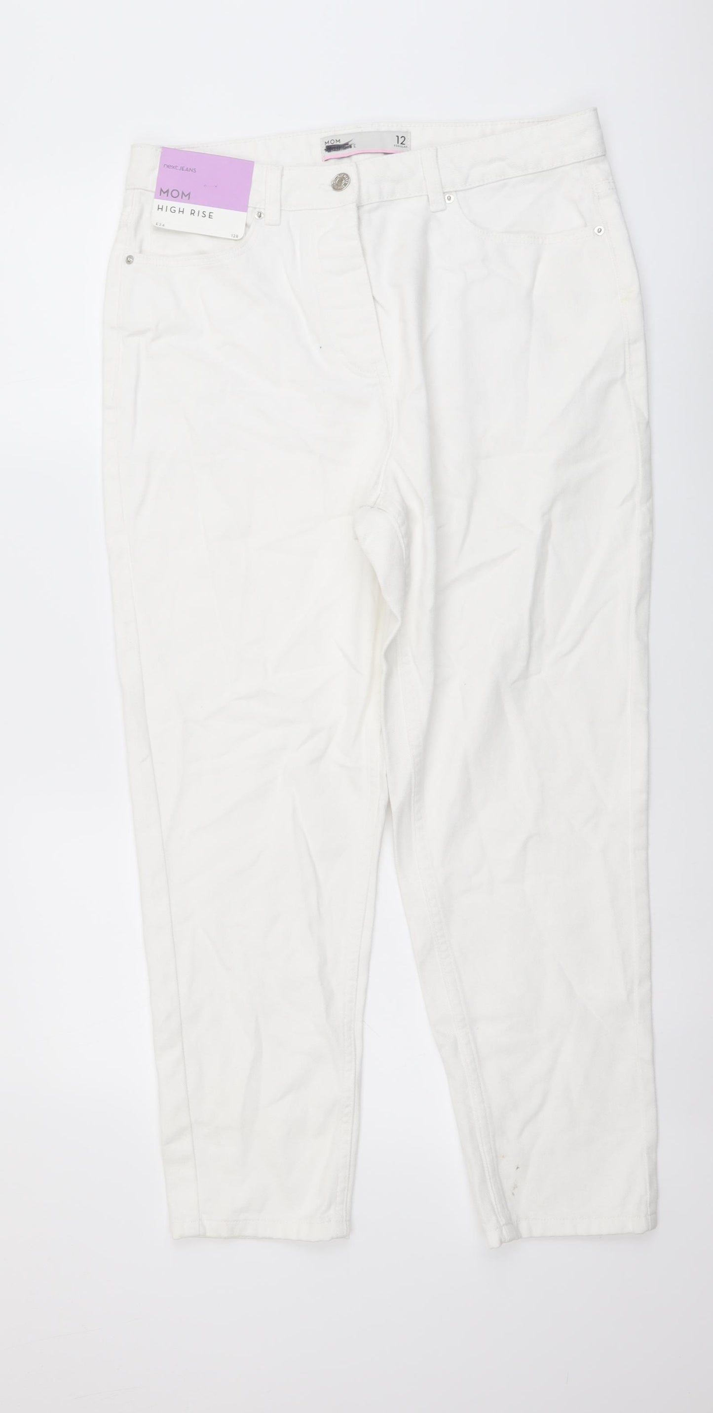 NEXT Womens White Cotton Mom Jeans Size 12 L26 in Regular Button