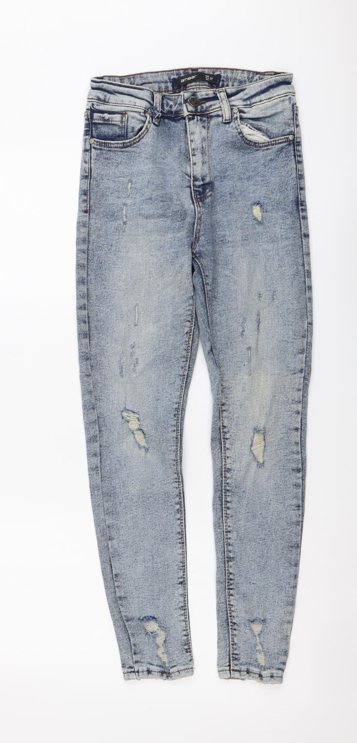Ambar Womens Blue Cotton Skinny Jeans Size 27 in L26 in Regular Button - Distressed Look