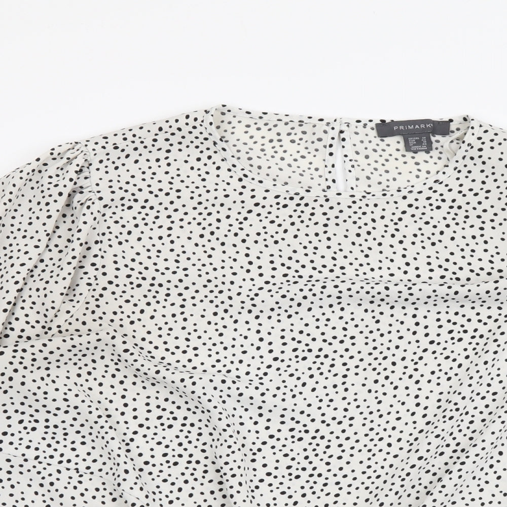 Primark Womens White Polka Dot Viscose Basic Blouse Size 14 Round Neck