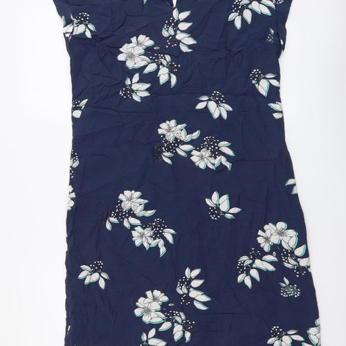 Crew Clothing Womens Blue Floral Viscose A-Line Size 12 V-Neck Pullover