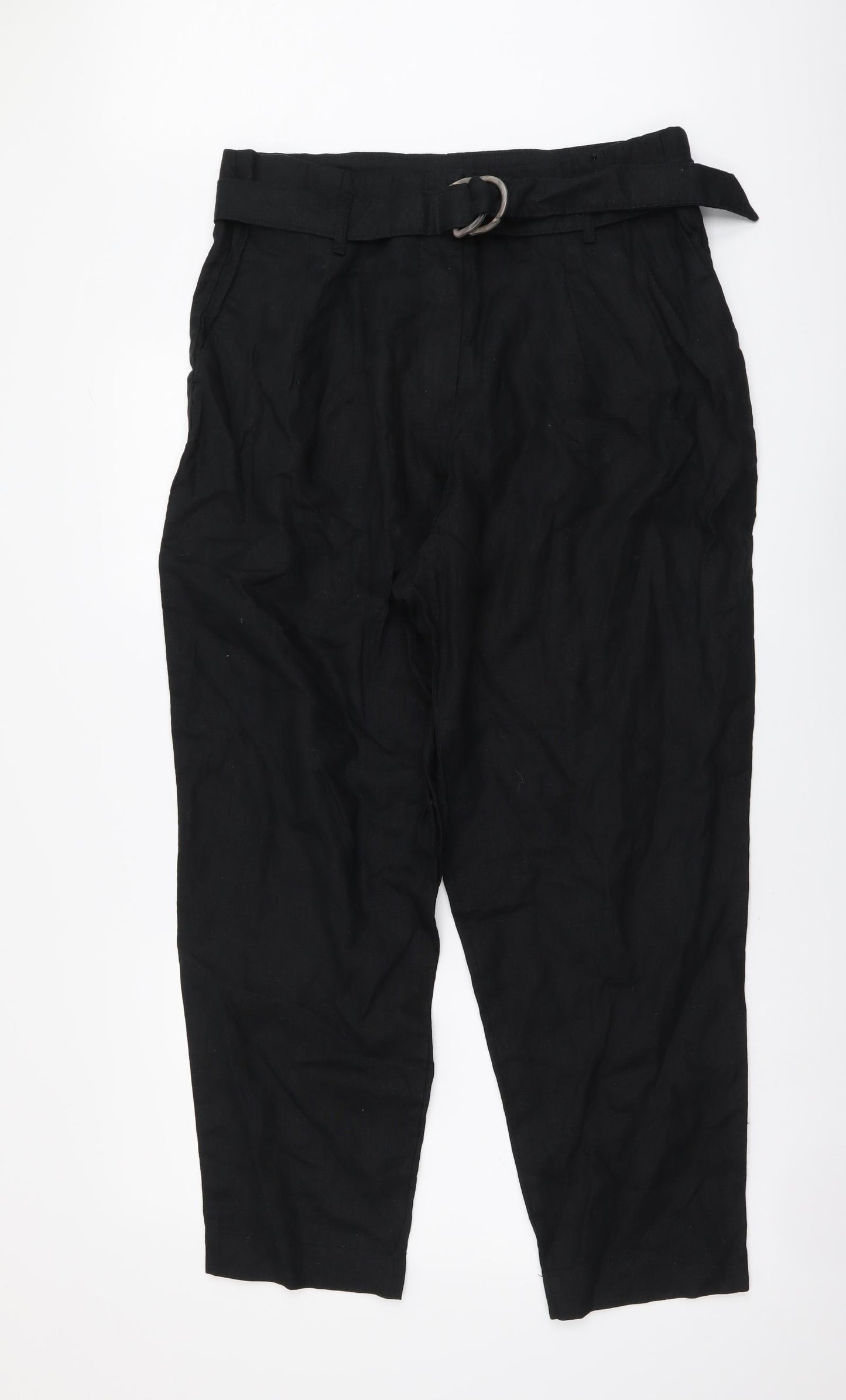 Marks and Spencer Womens Black Cotton Trousers Size 16 L27 in Regular Button