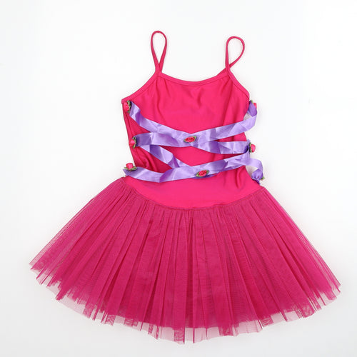 Dancing Daisy Girls Pink Polyester Tutu Dress Size 12 Months Square Neck Pullover - Bodysuit Roses