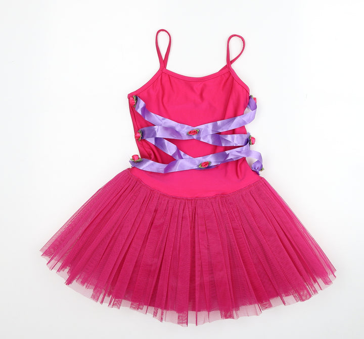 Dancing Daisy Girls Pink Polyester Tutu Dress Size 12 Months Square Neck Pullover - Bodysuit Roses