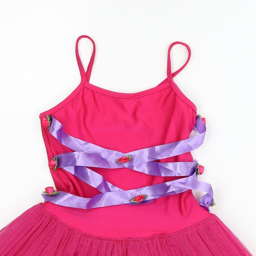 Dancing Daisy Girls Pink Polyester Tutu Dress Size 12 Months Square Neck Pullover - Bodysuit Roses