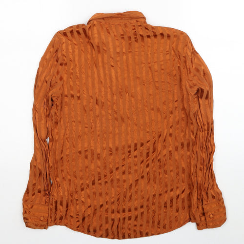 Topshop Womens Orange Striped Viscose Basic Button-Up Size 8 Collared