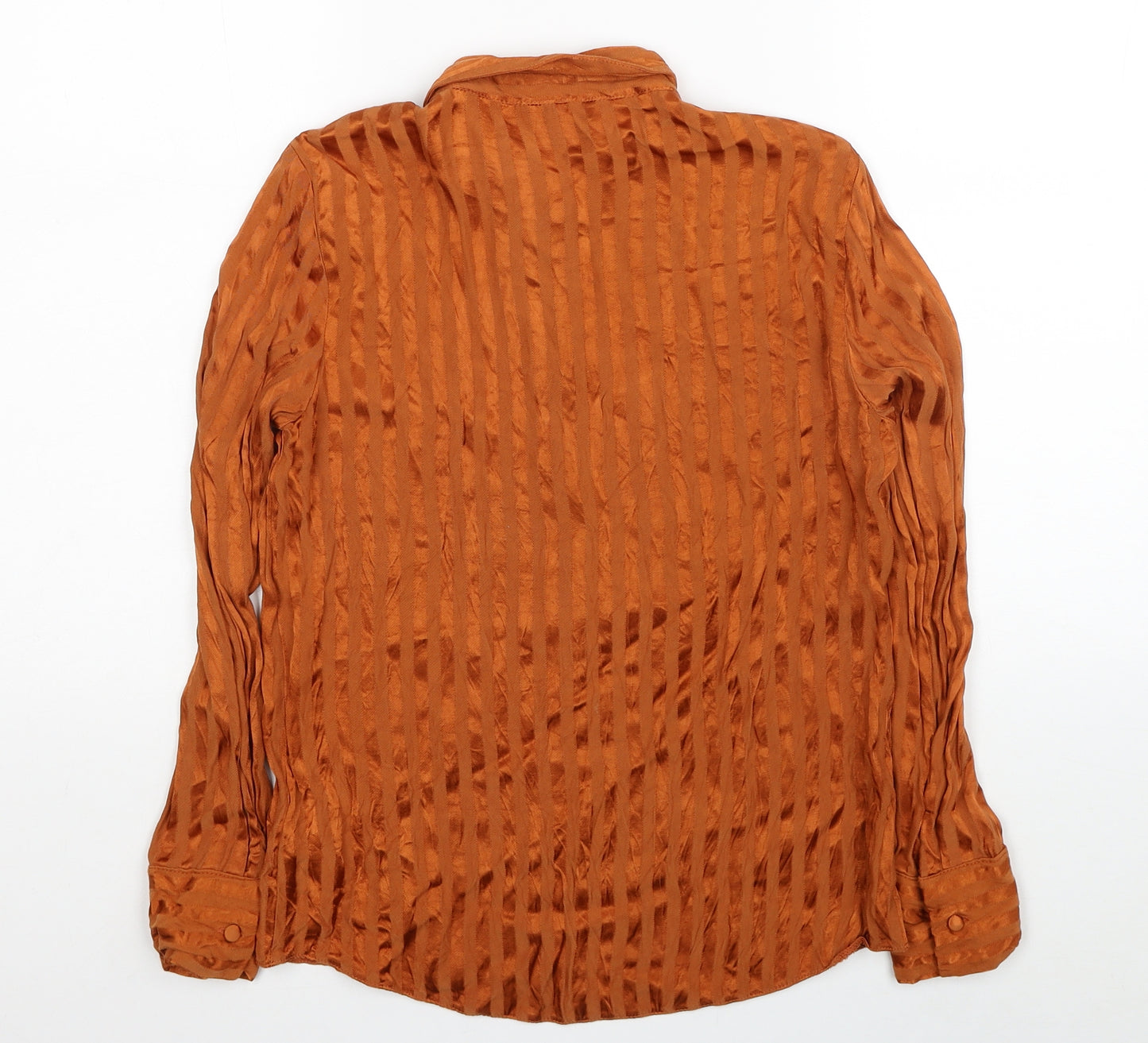 Topshop Womens Orange Striped Viscose Basic Button-Up Size 8 Collared