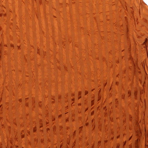 Topshop Womens Orange Striped Viscose Basic Button-Up Size 8 Collared