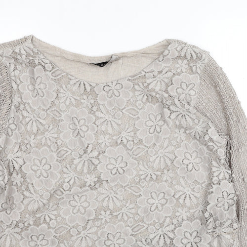 Alexara Womens Ivory Floral Viscose Basic Blouse Size S Boat Neck - Lace Overlay