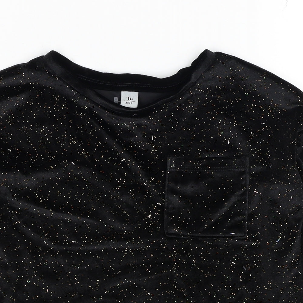 TU Girls Black Polyester Pullover Casual Size 9 Years Round Neck Pullover