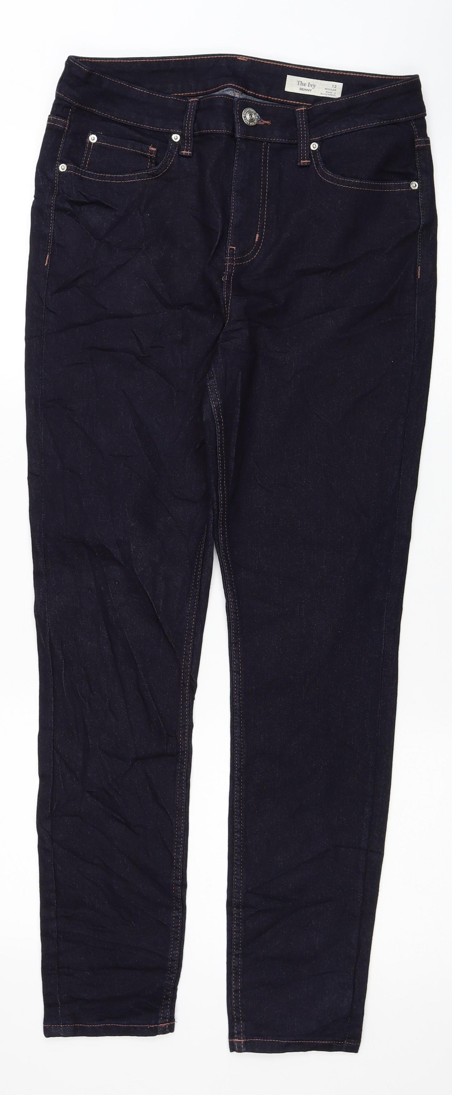 Marks and Spencer Womens Blue Cotton Skinny Jeans Size 12 L28 in Regular Zip