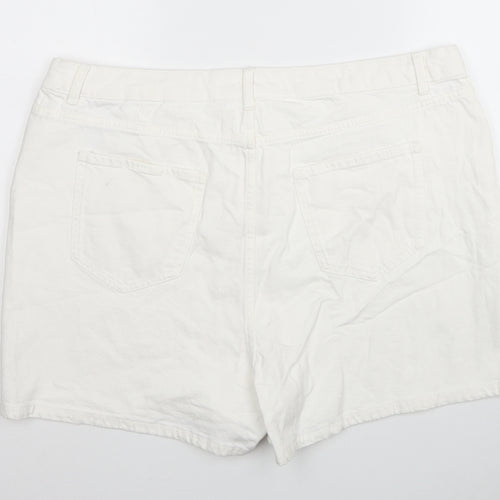 Marks and Spencer Womens White Cotton Mom Shorts Size 22 L3 in Regular Zip