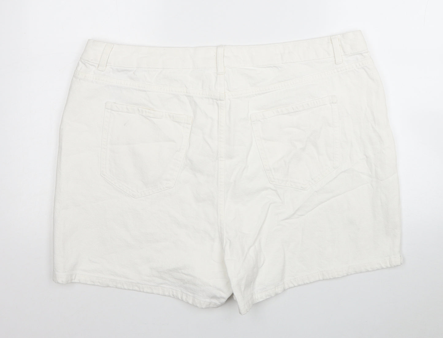 Marks and Spencer Womens White Cotton Mom Shorts Size 22 L3 in Regular Zip