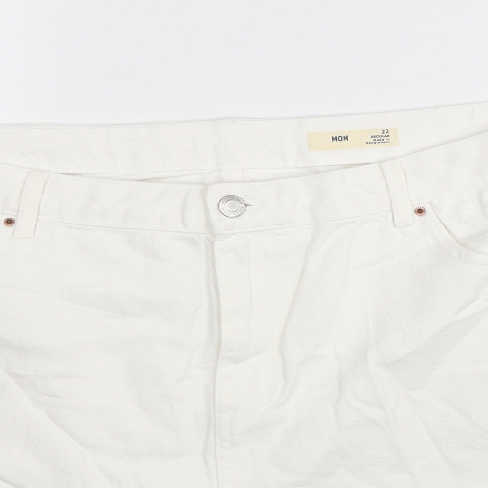 Marks and Spencer Womens White Cotton Mom Shorts Size 22 L3 in Regular Zip