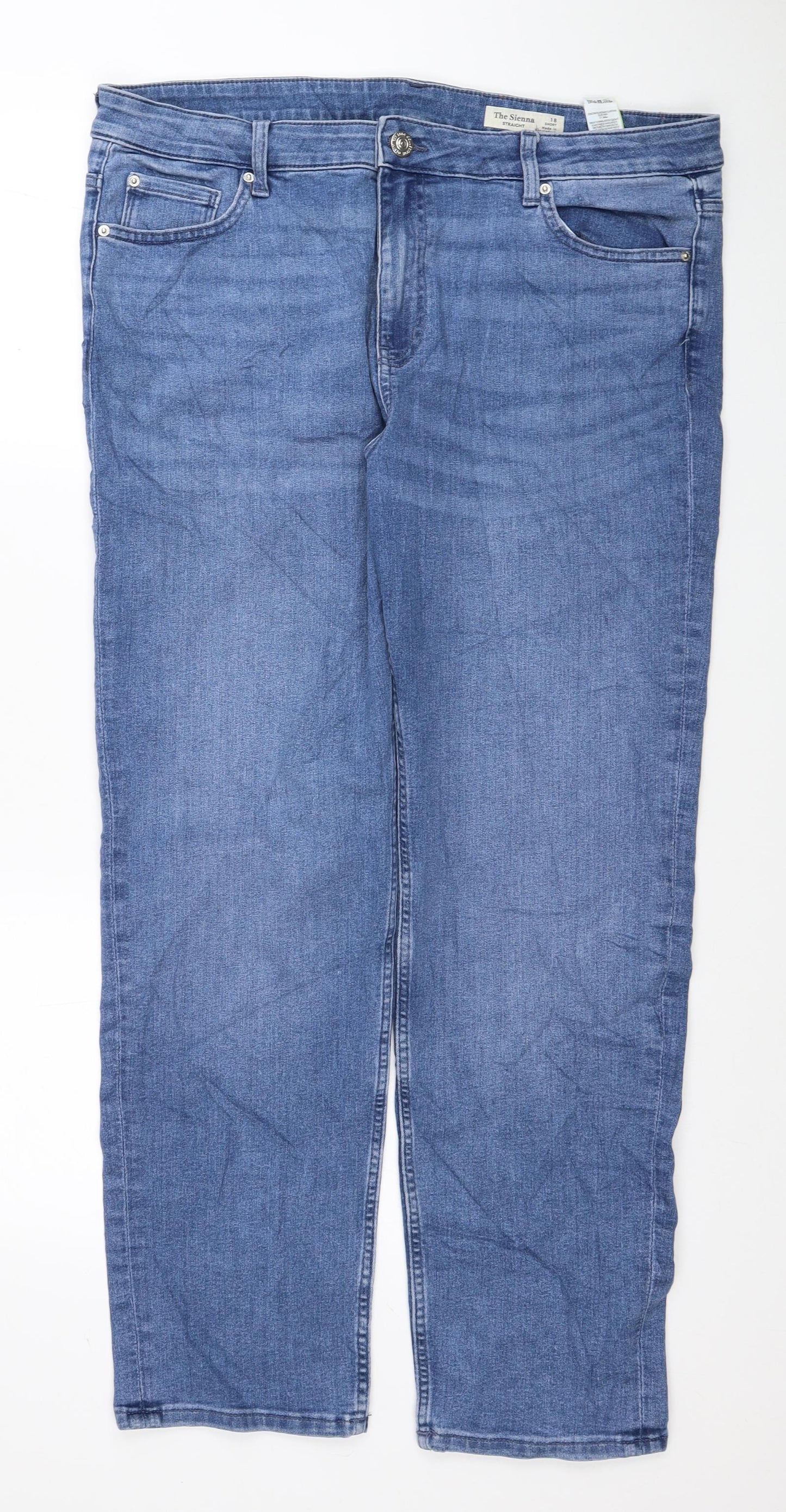Marks and Spencer Womens Blue Cotton Straight Jeans Size 18 L28 in Regular Zip