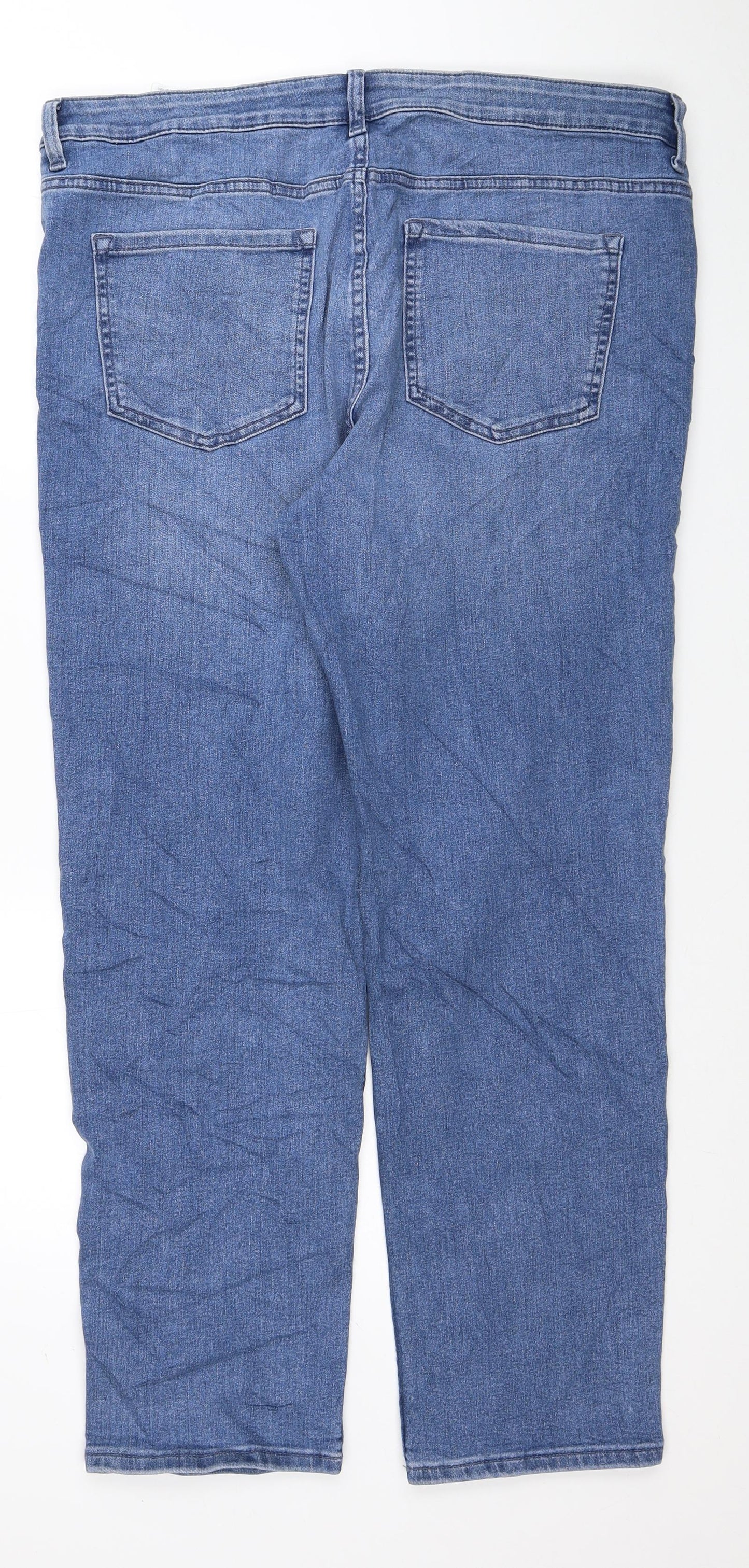Marks and Spencer Womens Blue Cotton Straight Jeans Size 18 L28 in Regular Zip