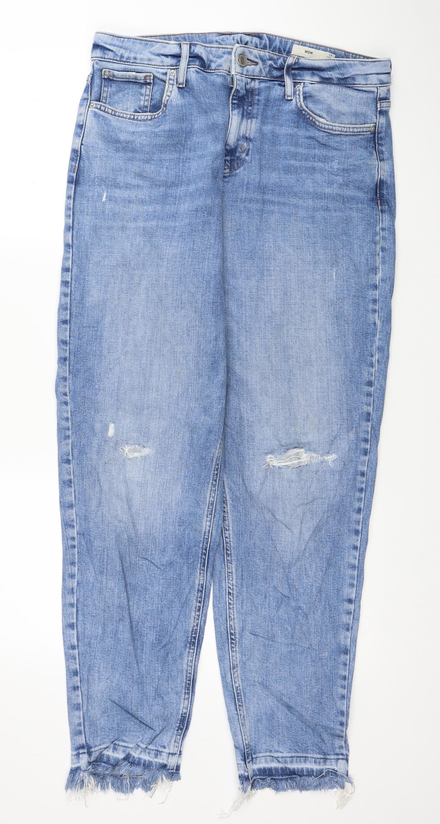 Marks and Spencer Womens Blue Cotton Mom Jeans Size 14 L29 in Regular Zip