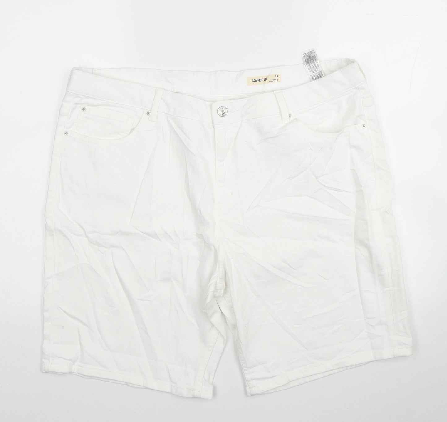 Marks and Spencer Womens White Cotton Boyfriend Shorts Size 20 L9 in Regular Zip