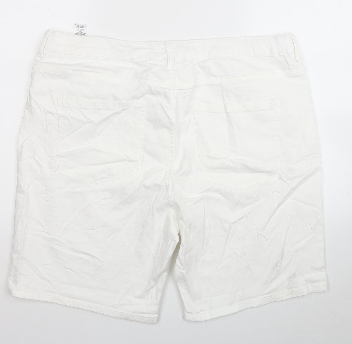 Marks and Spencer Womens White Cotton Boyfriend Shorts Size 20 L9 in Regular Zip