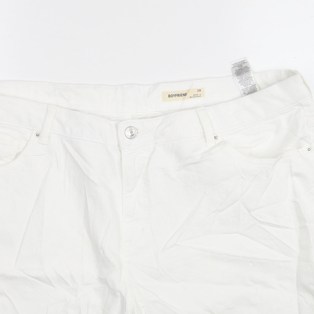 Marks and Spencer Womens White Cotton Boyfriend Shorts Size 20 L9 in Regular Zip