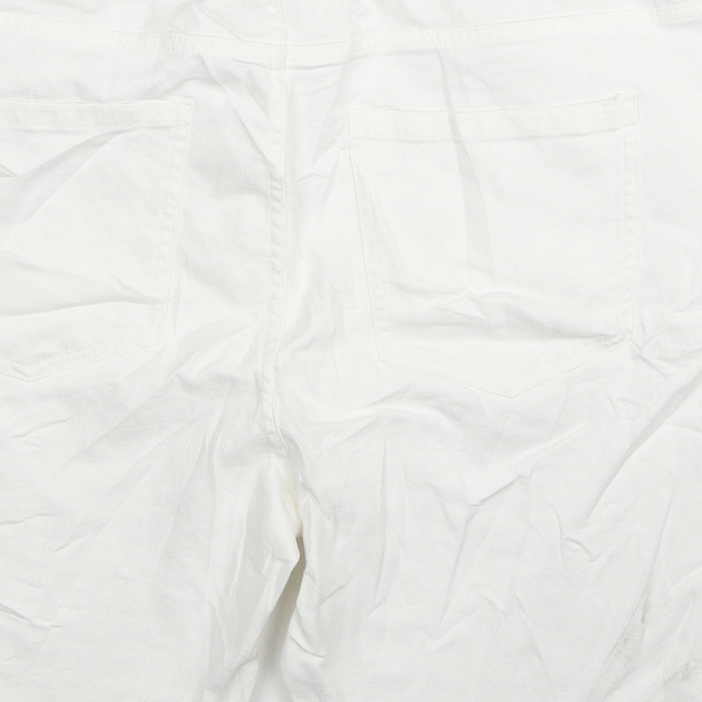 Marks and Spencer Womens White Cotton Boyfriend Shorts Size 20 L9 in Regular Zip