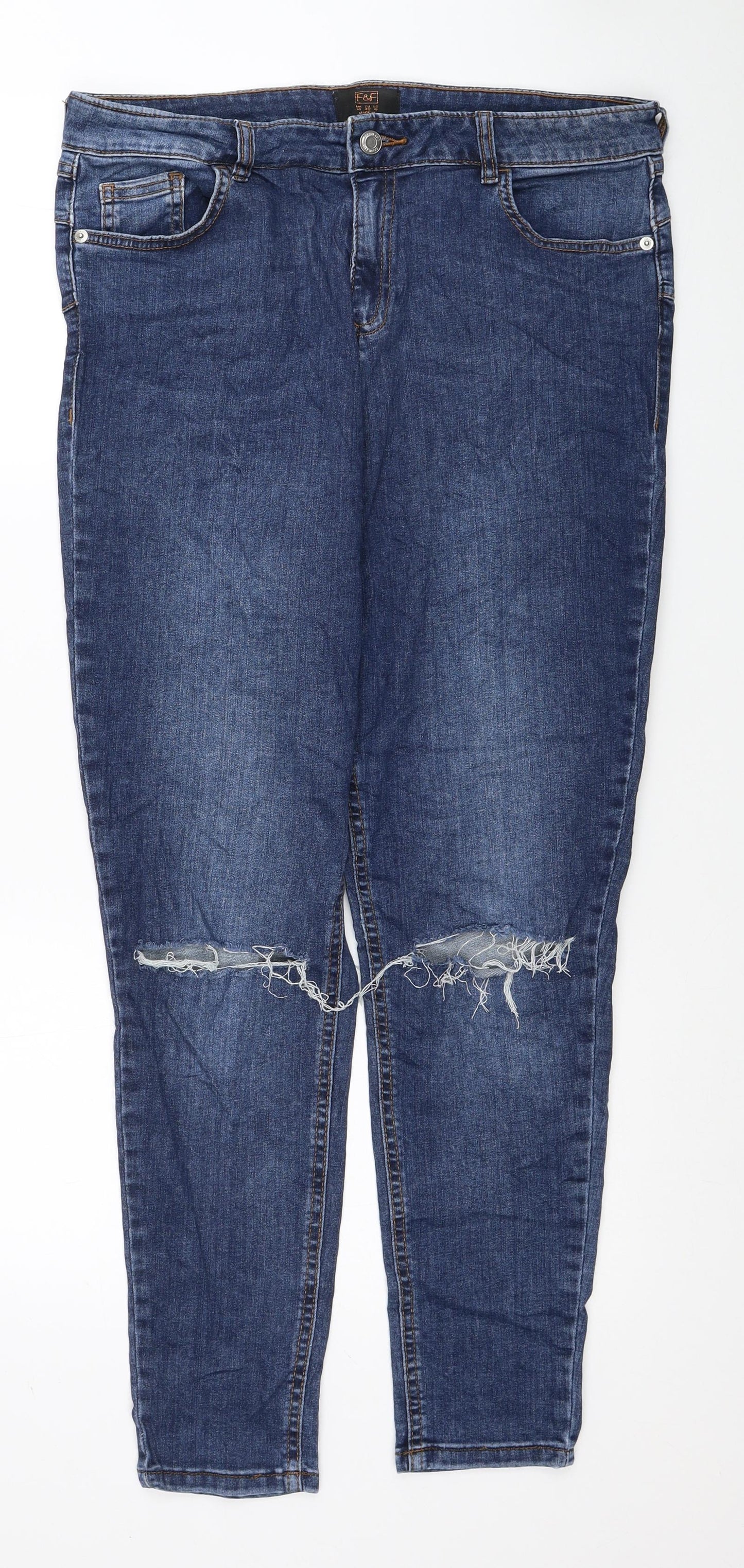 F&F Womens Blue Cotton Skinny Jeans Size 14 L27 in Regular Zip
