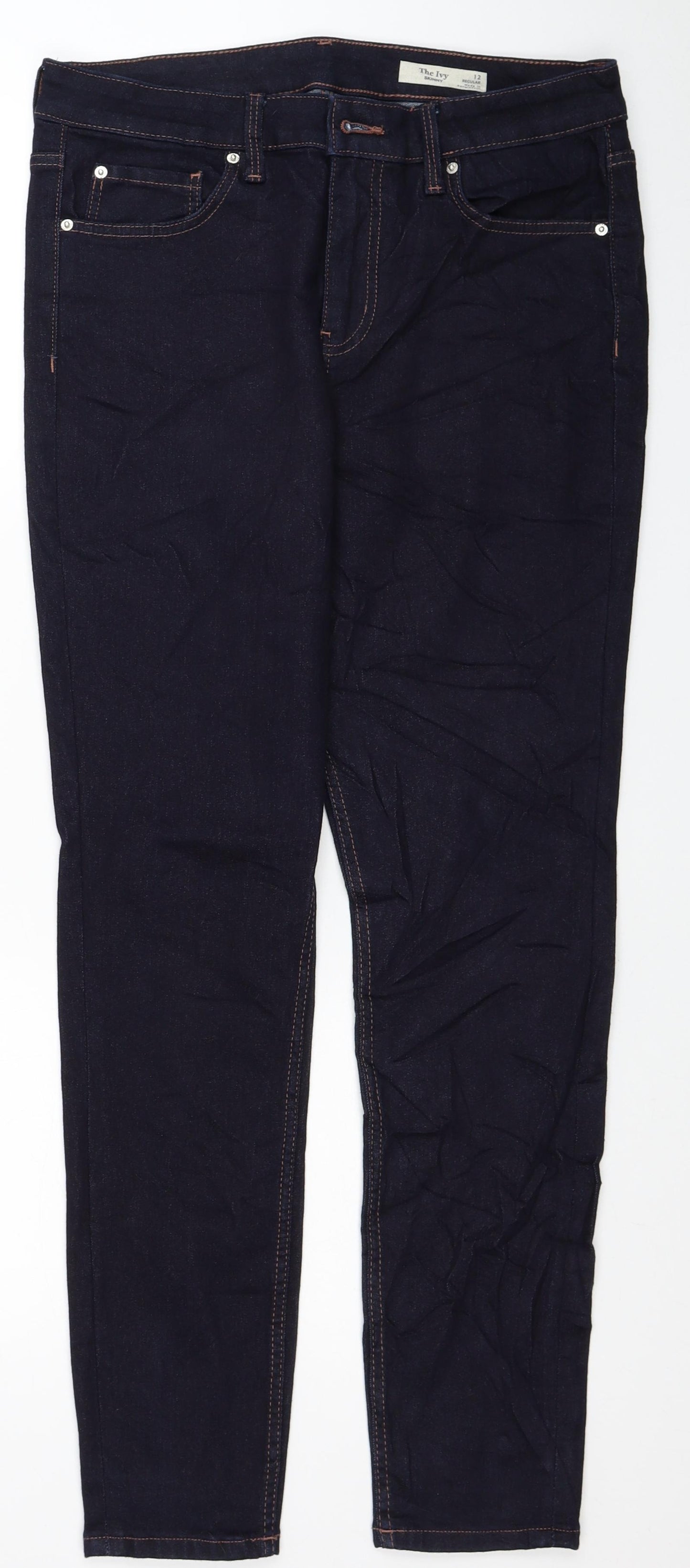 Marks and Spencer Womens Blue Cotton Skinny Jeans Size 12 L29 in Regular Zip