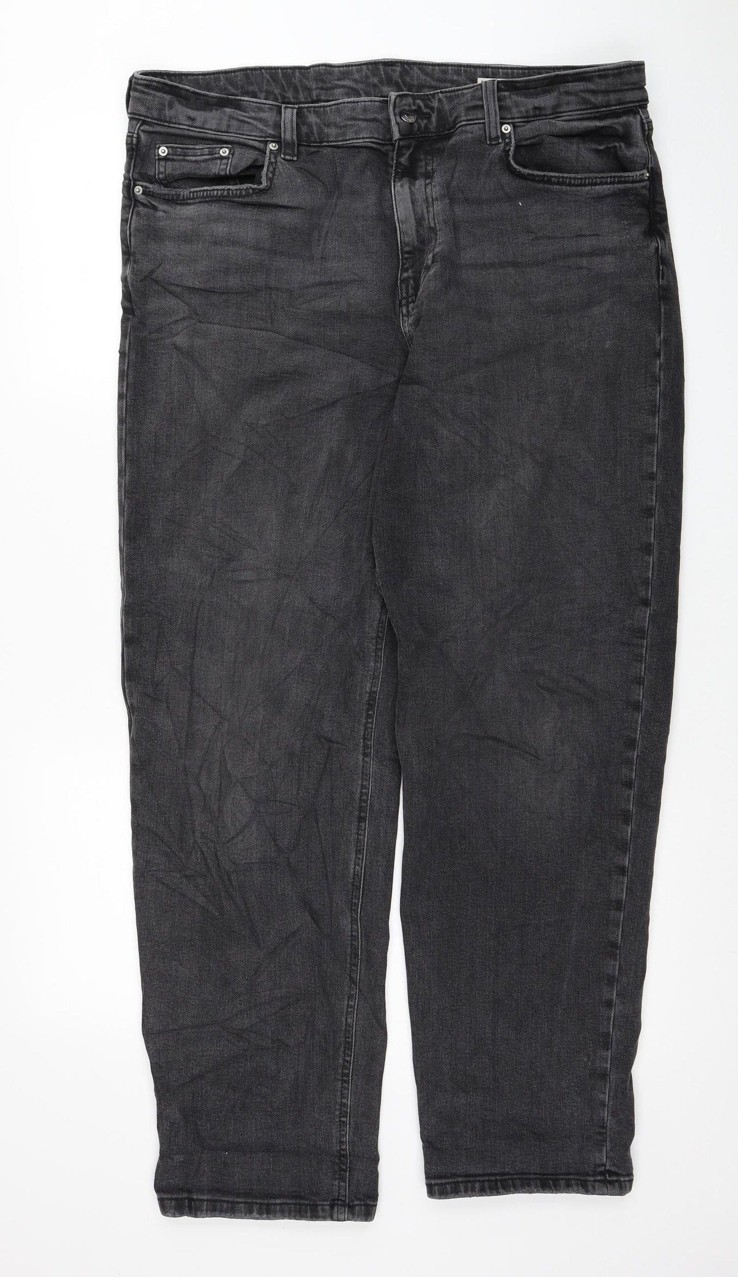 Marks and Spencer Womens Black Cotton Boyfriend Jeans Size 16 L30 in Regular Zip