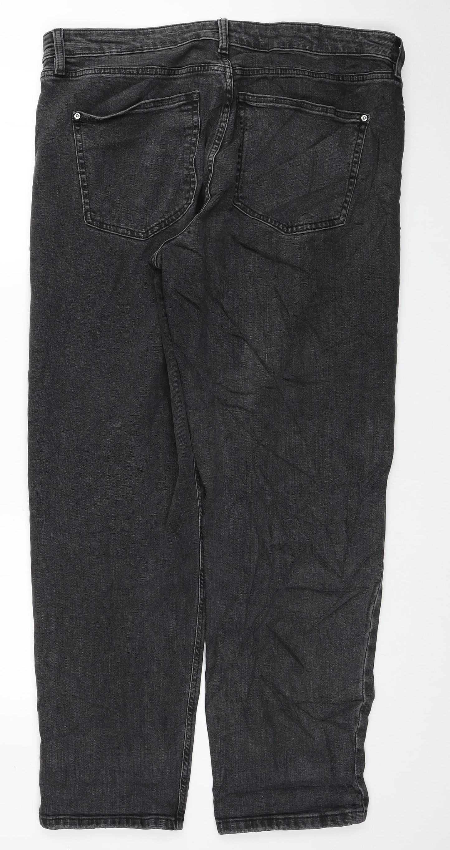 Marks and Spencer Womens Black Cotton Boyfriend Jeans Size 16 L30 in Regular Zip