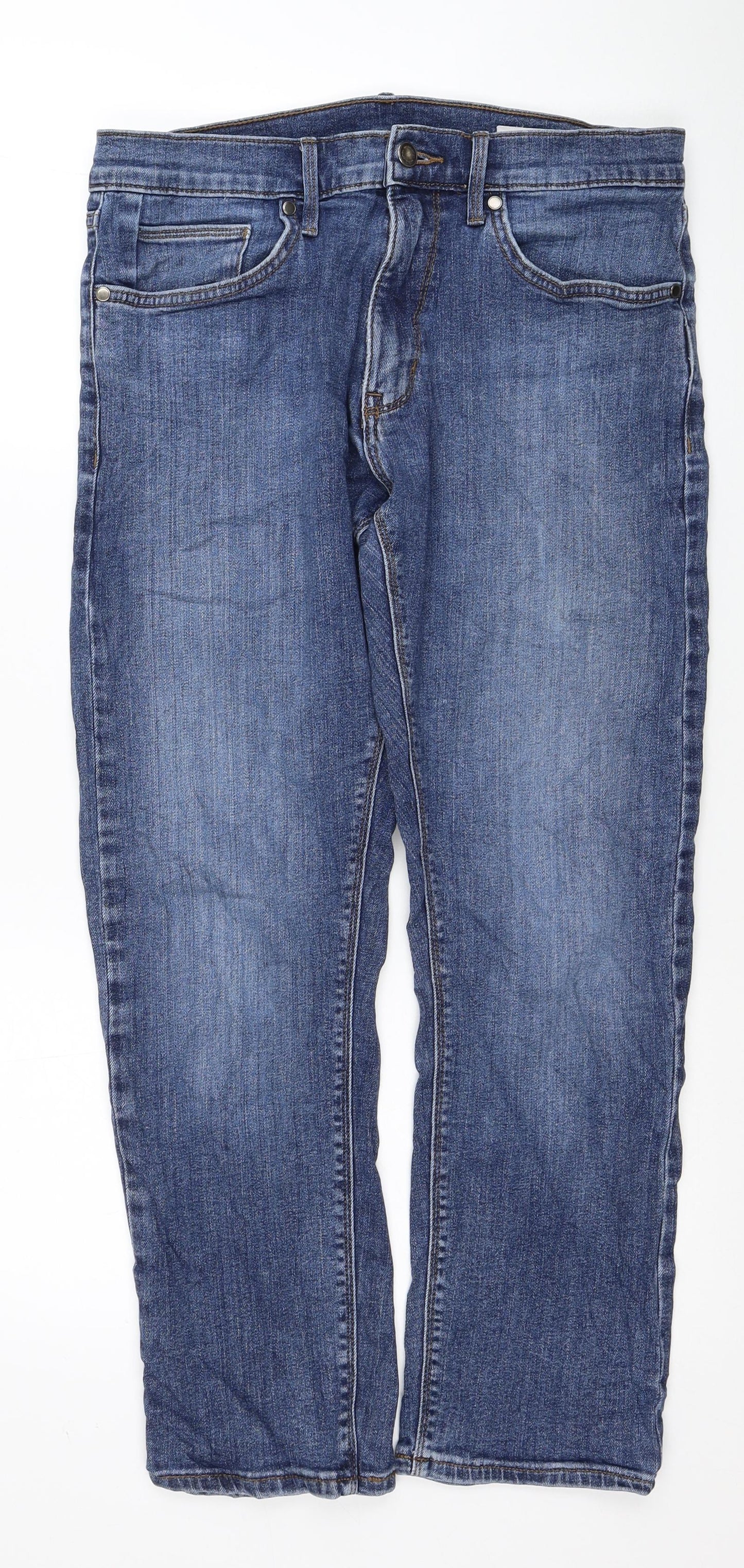 Marks and Spencer Mens Blue Cotton Skinny Jeans Size 32 in L27 in Regular Zip