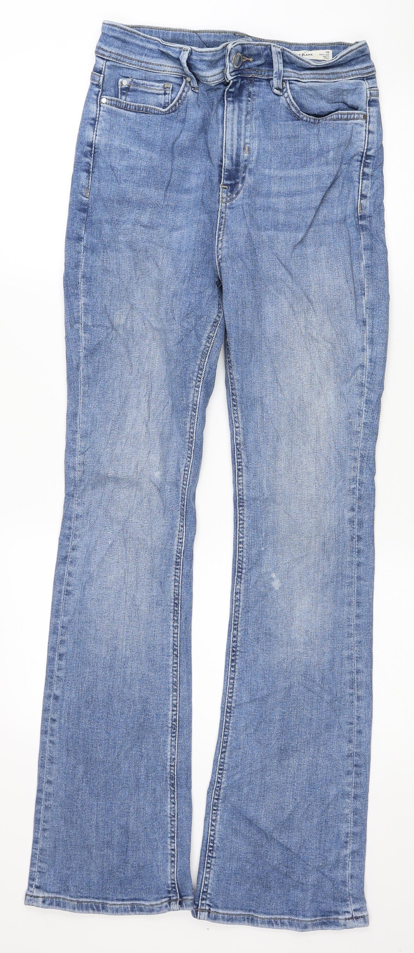 Marks and Spencer Womens Blue Cotton Flared Jeans Size 10 L31 in Slim Zip