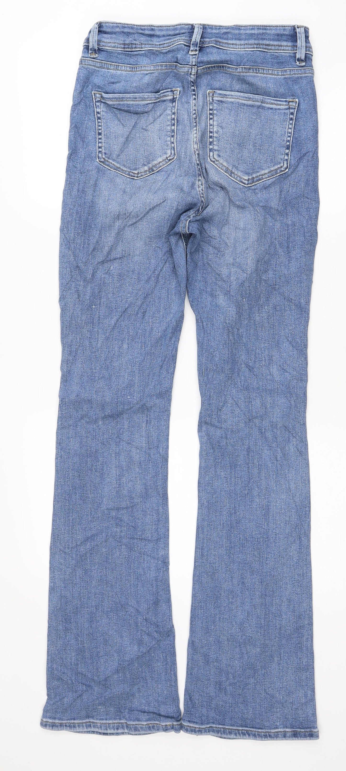 Marks and Spencer Womens Blue Cotton Flared Jeans Size 10 L31 in Slim Zip
