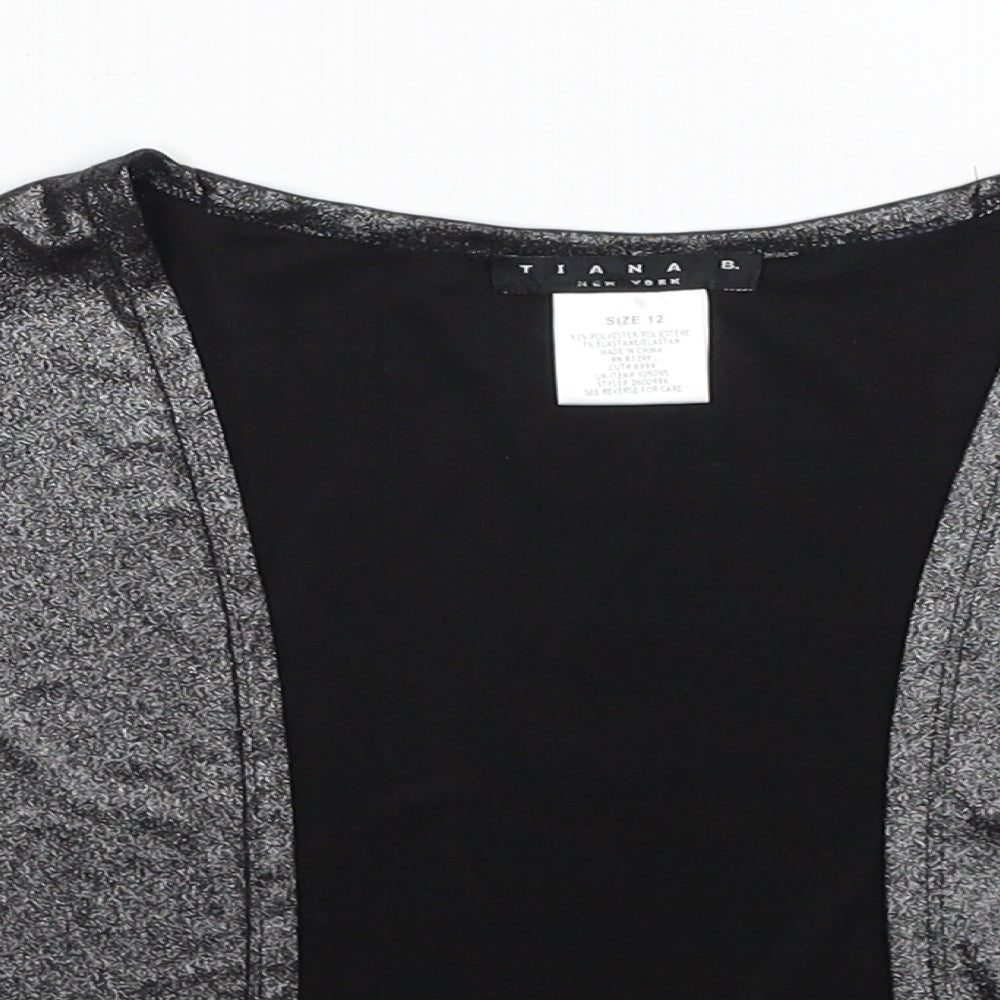 Tiana B Womens Grey Polyester Wrap Blouse Size 12 V-Neck - Cropped Metallic