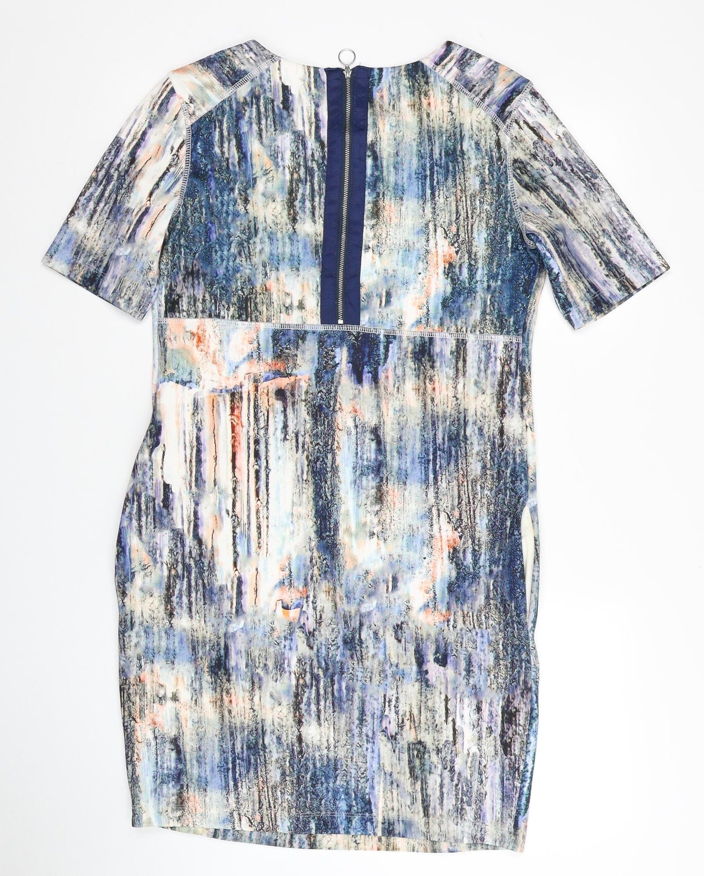 NEXT Womens Multicoloured Tie Dye Polyester T-Shirt Dress Size 10 Scoop Neck Zip