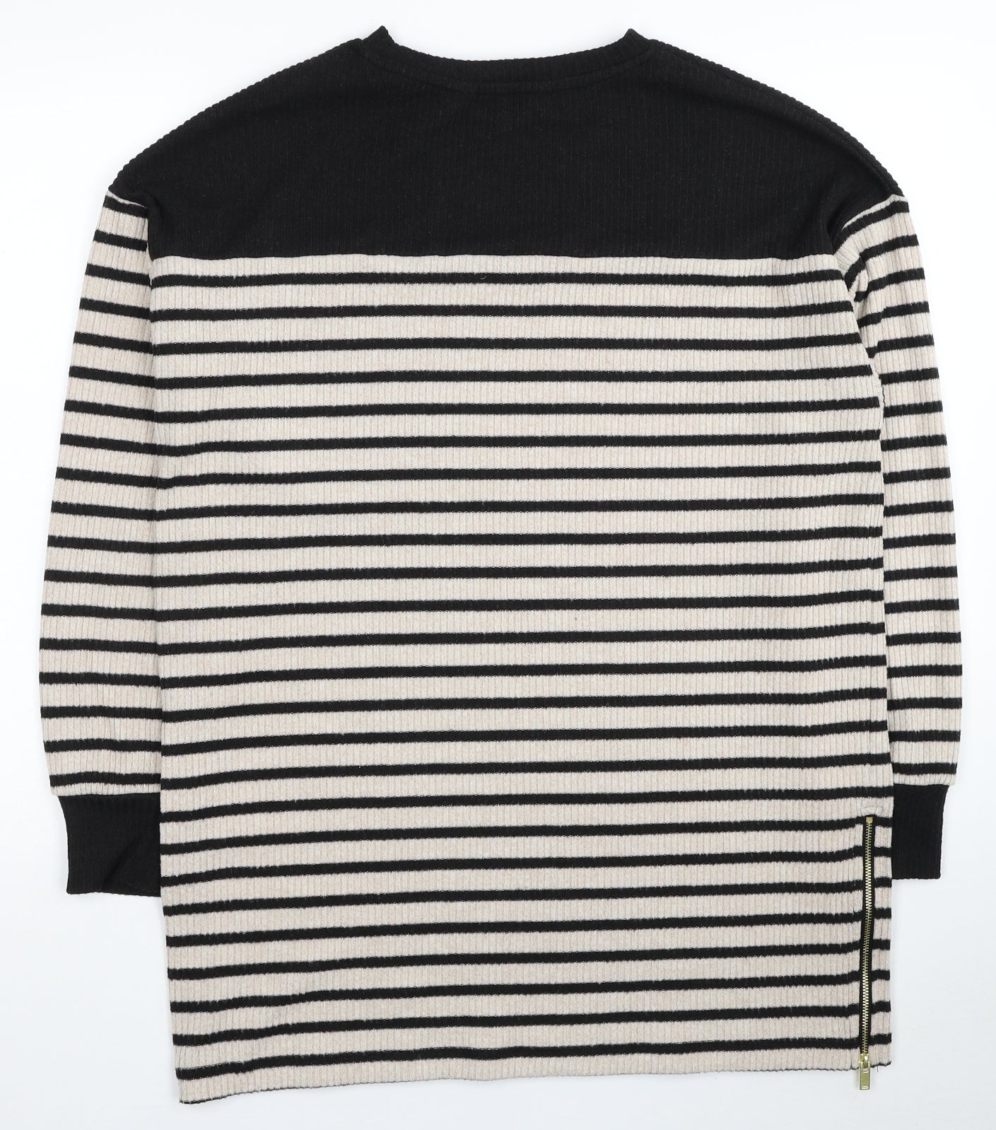 F&F Womens Beige Striped Polyester Jumper Dress Size 12 Round Neck Pullover