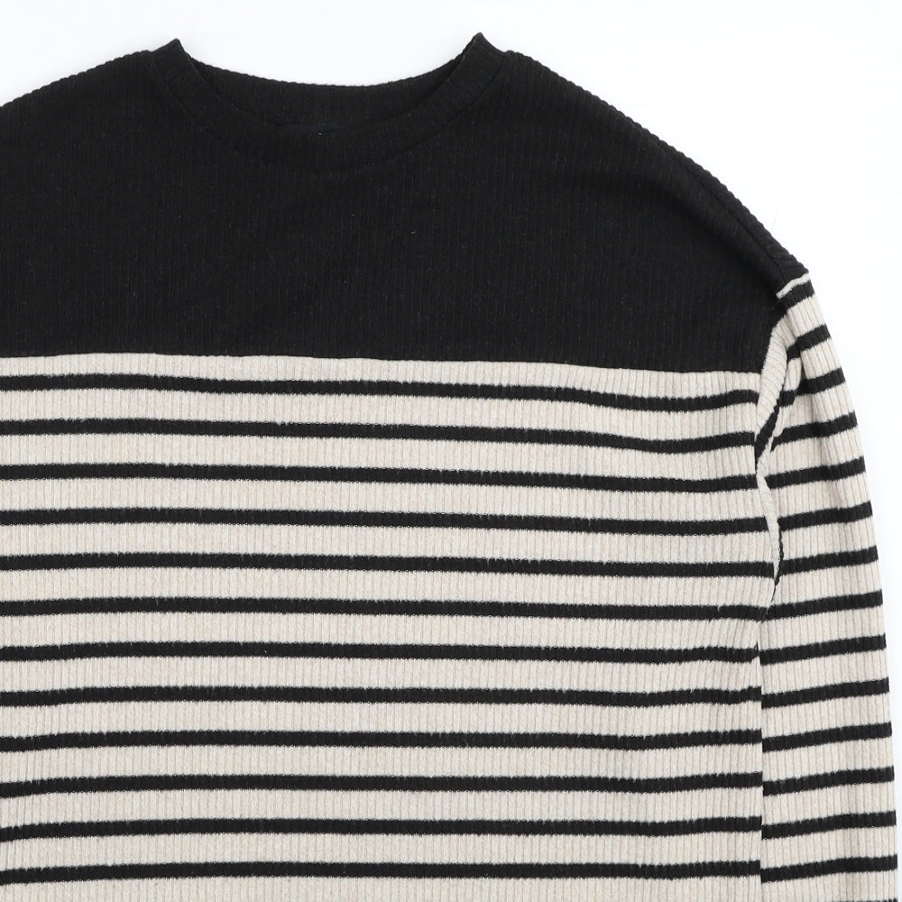 F&F Womens Beige Striped Polyester Jumper Dress Size 12 Round Neck Pullover